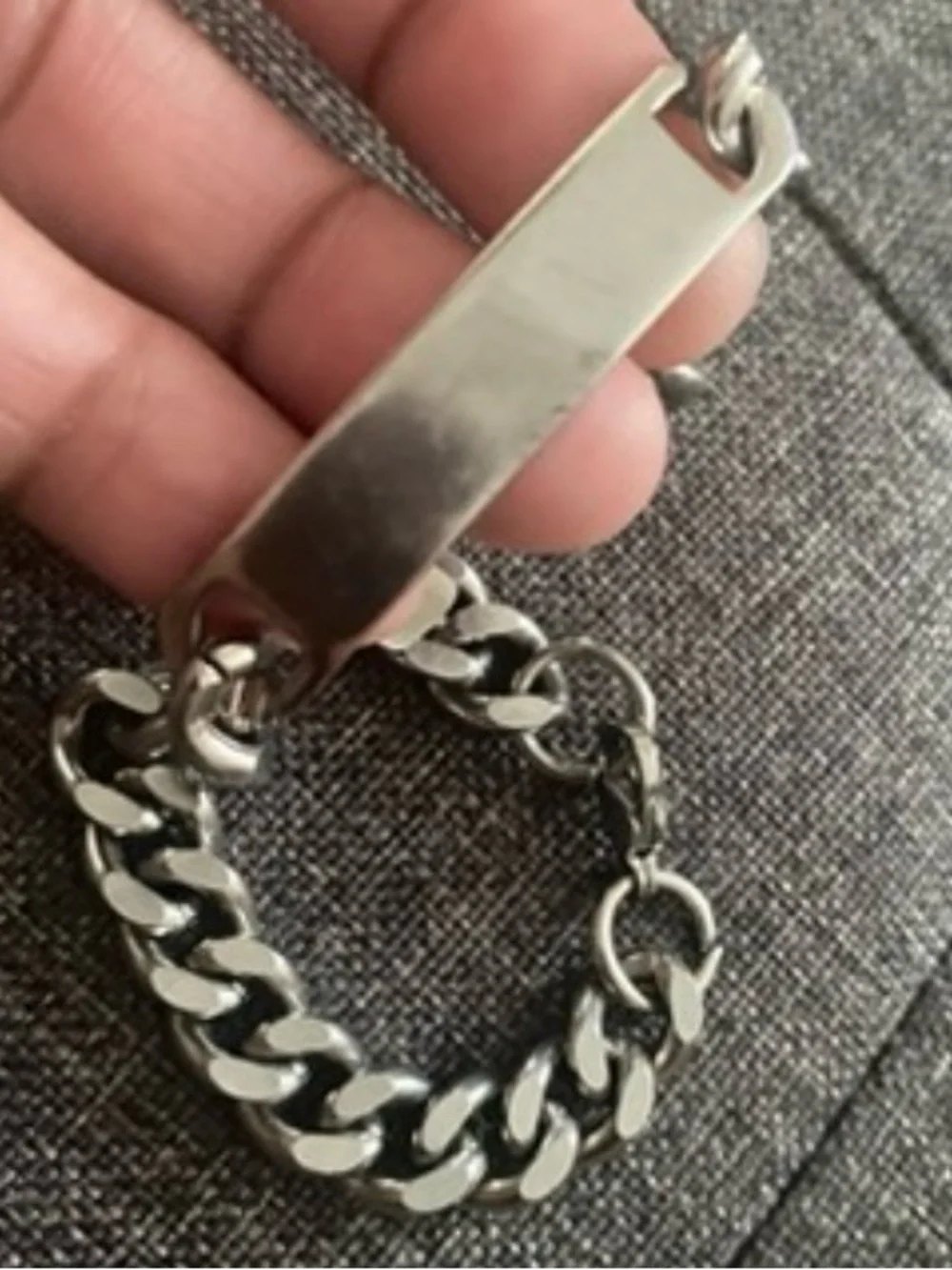 Men's Silver Stainless Steel Cuban Link ID Bracelet